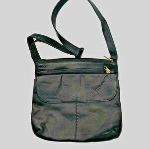 HOBO International Black Leather Flap Over Crossbody Shoulder Bag approx 11 x 11